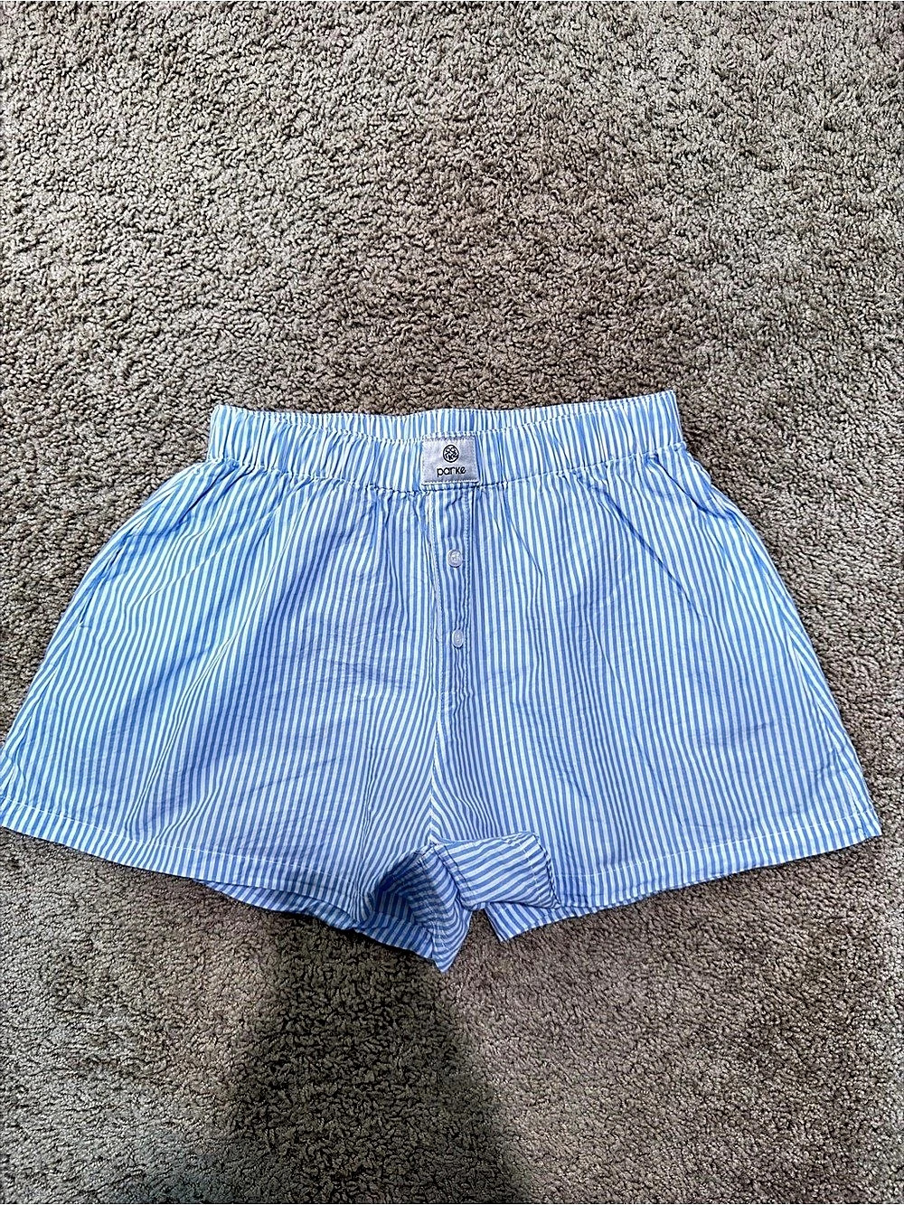 Parke Cotton Boxer Shorts Blue & White High Waist